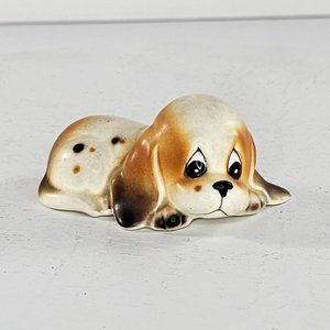 Vintage Napco Basset Hound Puppy Dog Miniature Figurine Kitsch Beagle Lying Down